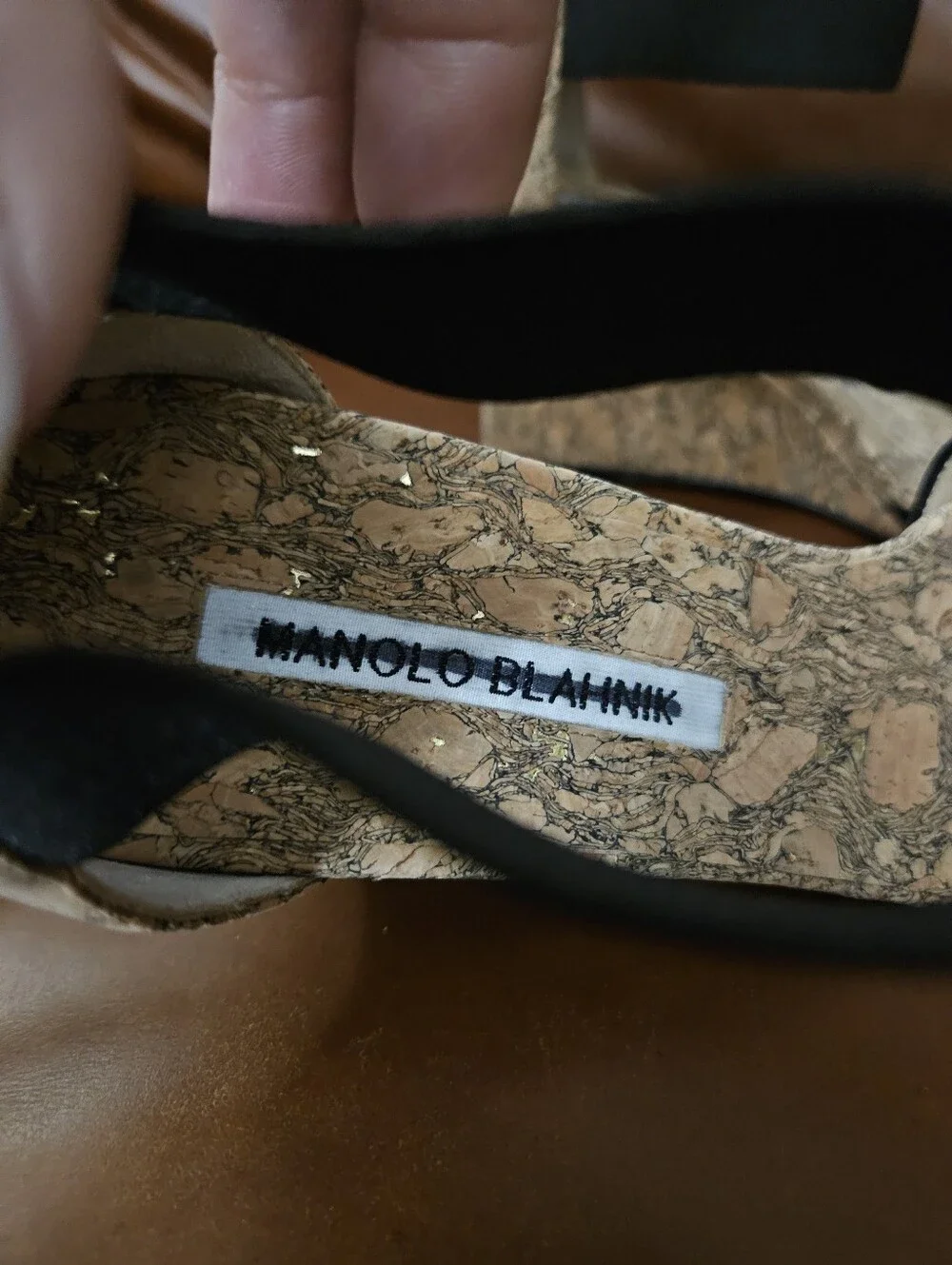 Manolo Blahnik Black Cork Wedge Sandals Heels EU 37